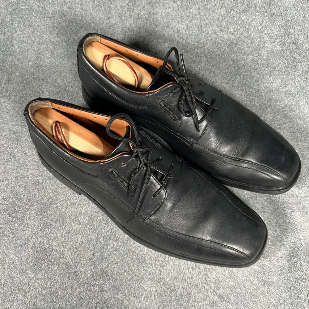Clarks Unstructured Derby Mens Black Leather Dress Shoes Square Toe 9.5 M